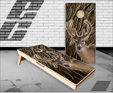 Deer Head Oak Hunting Cornhole Boards Bean Bag Toss Game