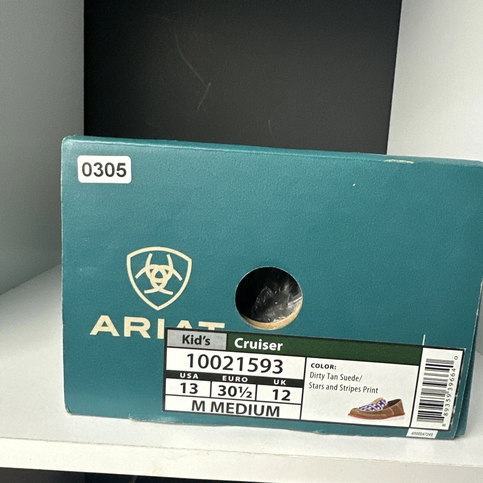 Ariat Cruiser Kid's Size 13 Medium Slip On Shoes Tan Suede / Stars & Stripes - Image 2 of 4