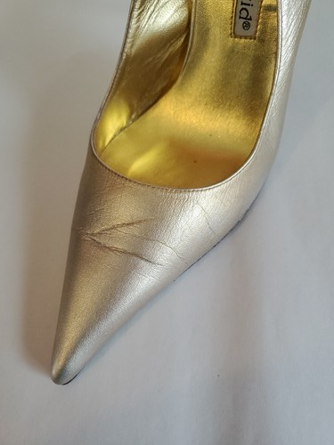 Vintage Charles David Sz 6.5 B Gold Slingback High Heel Metallic - Picture 8 of 14