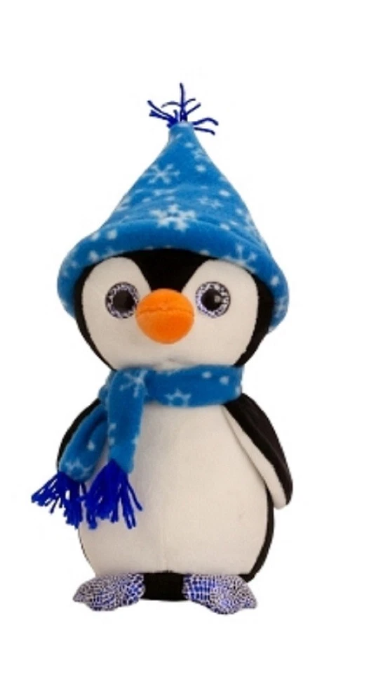 GESCHENKESTADL Kuscheltier Pinguin Mütze und Schal Blau ca. 27cm groß Zoo Plüschtier Stofftier