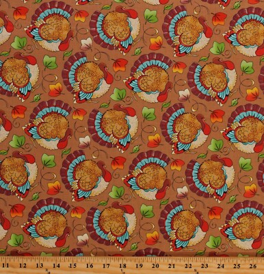 Cotton Seasonal Turkeys Animals Thanksgiving Day Fabric Print by Yard ...