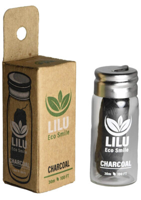 Organic Vegan Bamboo Charcoal Dental Floss in Reusable Glass Bottle Lilu 