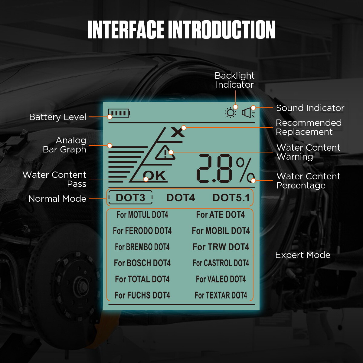 AUTOUTLET Bremsflüssigkeitstester - LCD Anzeige Für DOT3, DOT4, DOT5.1 Mit Alarm