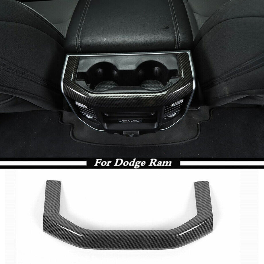 For 2019-2022 Dodge Ram 1500 Carbon Fiber Rear Cup Holder Panel Trim Cover Decor