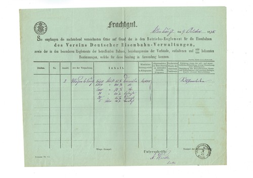Frachtbrief 1878 kgl. sächs. Staatseisenbahn ALTENBURG MÜNCHBERG#65