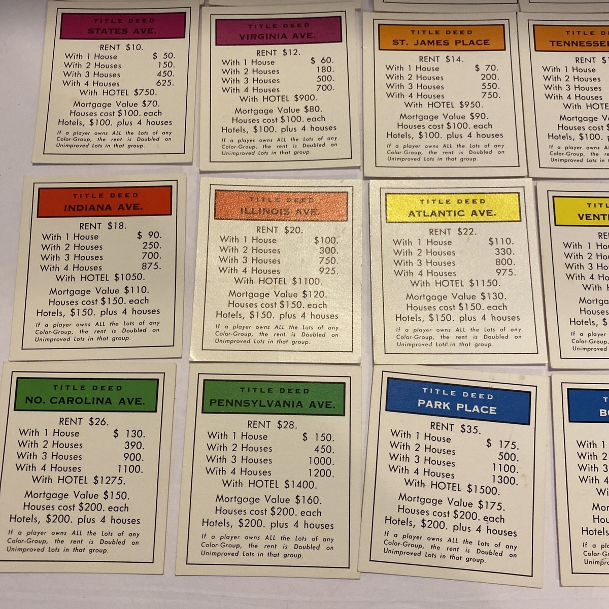 Monopoly Board Game Replacement Parts Pieces Property Deeds