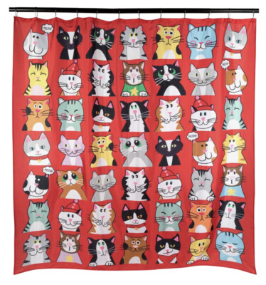 Cat Lovers Bathroom Shower Curtain, Wall Hanging Colorful Kittens Red Polyester