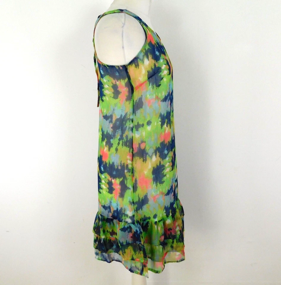 Vestido Tantra Verde Azul Sin Mangas Talla Mediana Dobladillo con Volantes Forrado Foto 4 de 4