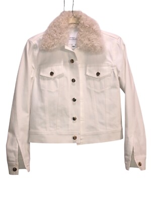 Derek Lam 10 Crosby Cream White Cropped Denim Shearling Trim