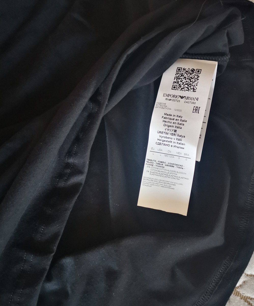 Emporio Armani Black Men's T-Shirt Flock print Long Sleeve,Size M