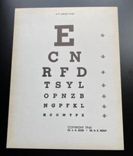 Vintage 1945 Vision Eye Chart Test Dr. George Jessen & Dr. Newton K. Wesley