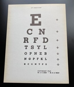 Vintage 1945 Vision Eye Chart Test Dr. George Jessen & Dr. Newton K. Wesley