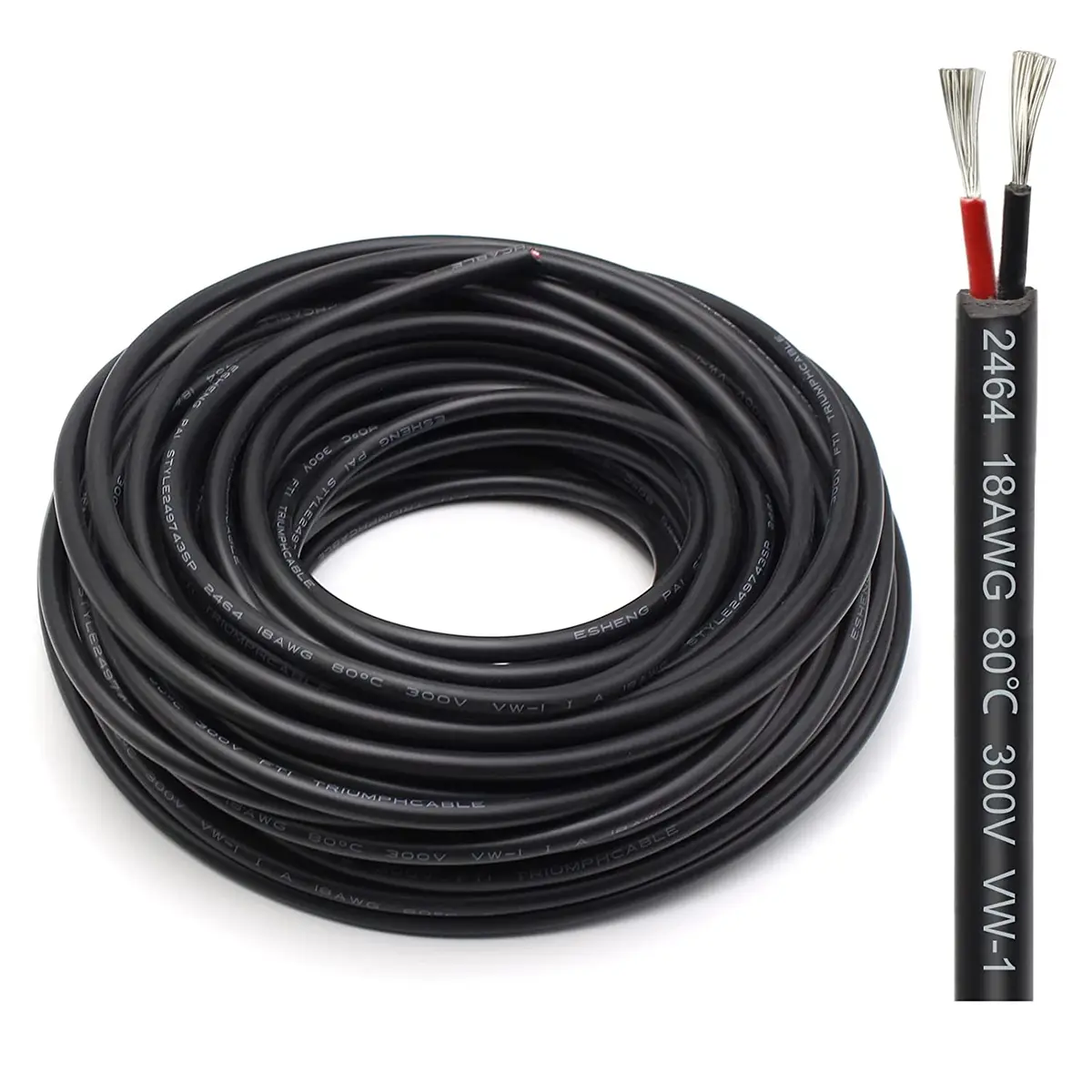 100FT 18 Gauge Wire 2 Conductor, 18AWG Electrical Wire, 18/2 Insulated  Stranded