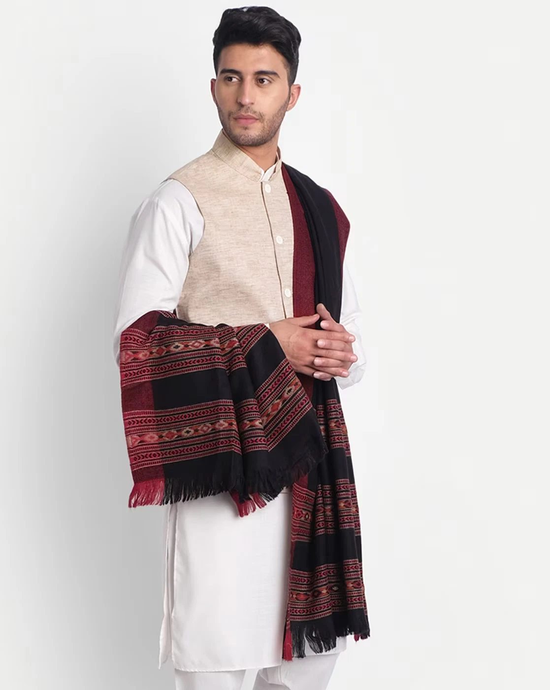 Geometric Woolen Traditional Man's Shawl Stole Paisley Jamawar Wrap Pashmina Art