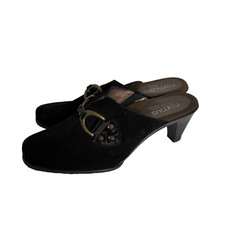 Romus Womens Suede Clogs EU 38 US 7 Black Bit Hardwear Retro Y2K Heels Mules