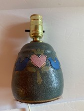 Vintage pottery stoneware little small blue gray table lamp accent lamp