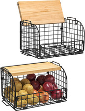 2 Set Stackable Wire Basket with Openable Top, Kitchen Counter, Pantry Organizer