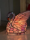 VTG Pink Stained Glass Dale Tiffany  Swan  Table  Lamp