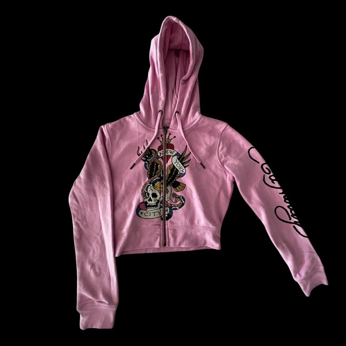 Ed Hardy Pink Zip Hoodie NWT Skull Snake New York Crop Jacket