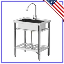 Kitchen Sink, Single Bowl Stainless Steel Utility Sink with Pull-Out Faucet