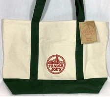 Trader Joe’s Canvas Tote Shopping Bag - LARGE GREEN - NEW with TAGS