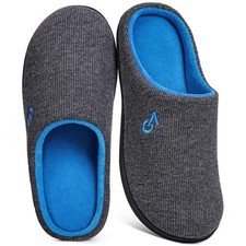 Men's Two-Tone Memory Foam House Slippers Indoor Outdoor 11-12 Dark Gray/Blue