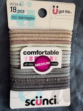 SCUNCI 18 PC TANS, GREENS HAIR TIES 20725-A MEDIUM HOLD - NEW