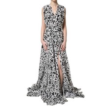 DOLCE & GABBANA Dress Black White Logo Sleeveless Floor Length Maxi IT40/US6/S