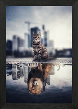 The Lion City Cat Spirit Framed Wall Art Poster Canvas Print Picture