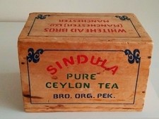 Vintage Ceylon Tea Wooden Tea Caddy Box Sindula chest Whitehead Bros Manchester