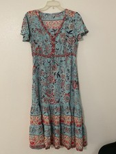 SHEIN Blue Floral bell sleeve Maxi Dress size Medium Super Soft Viscose