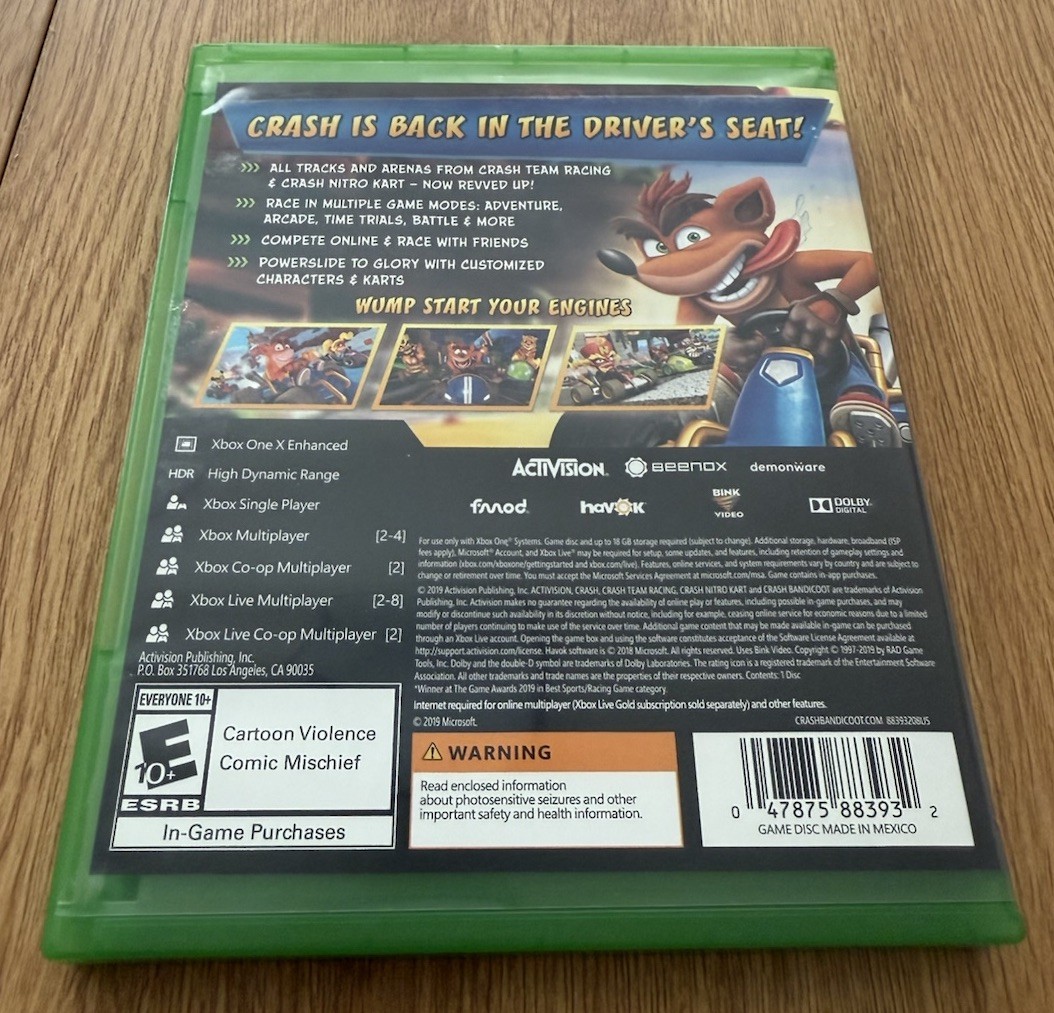 Jeu Crash Complet Sur Xbox 1ère Génération - Version Française, Très Bon état