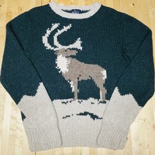 VTG Woolrich L Mens Large Wool Elk Deer Nordic Sportsman Festive Holiday Sweater