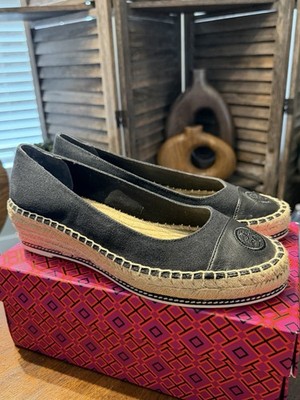 Tory Burch Women s Black Colorblock Canvas Espadrille Flats US 8 Slip-On
