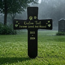 Personalized Pet Memorial Cross Stake, Custom Grave Marker Decor
