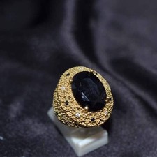 6 Carat Gold Plated Black Onyx Cocktail Ring