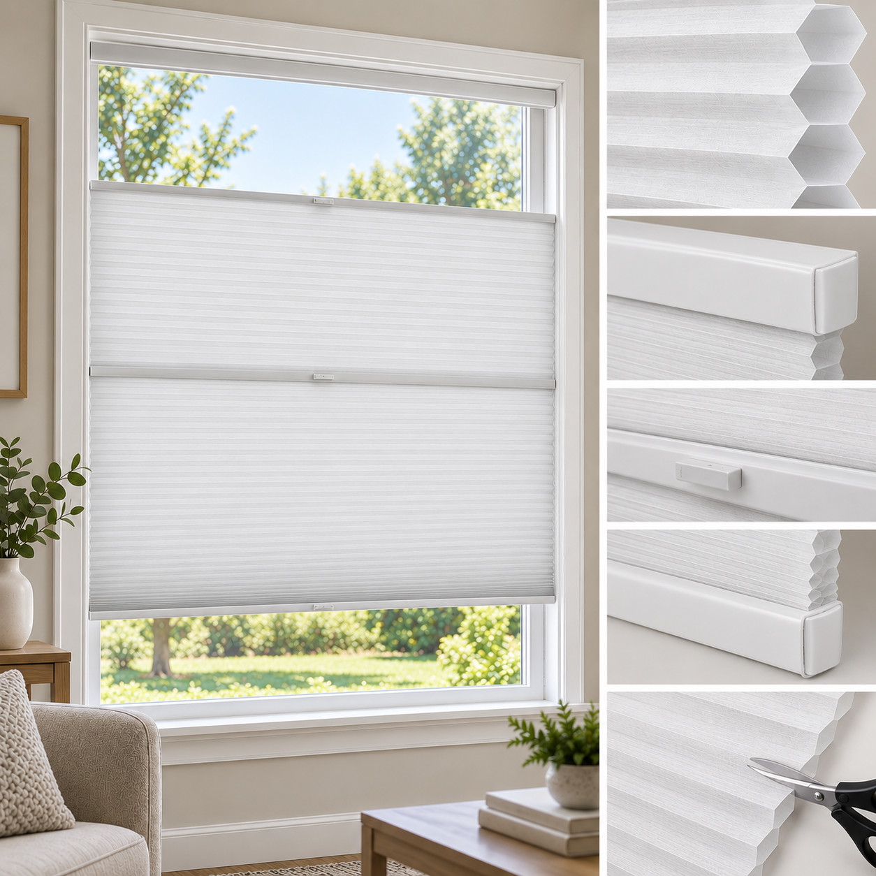 Snow Drift Top Down Bottom Up Cordless Cellular Window Shade Blind Privacy