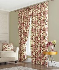Cream Pink Floral Pencil Pleat Curtains 90x72in Ellesmere Chintz Vintage