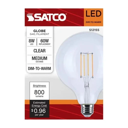 Satco S12155 - 8 Watt G40 Warm to Dim LED Light Bulbs  - 120 Volt (6 pack) - Picture 3 of 4