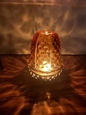 Vintage Fenton Hobnail Colonial Amber Fairy Lamp 4.5” Tall, Marked