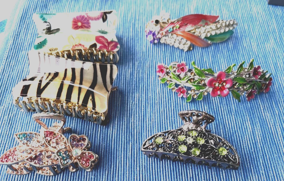 Lote de pasadores de pelo para mujer vintage metal hecho en París pedrería-Lote de 6 Foto 2 de 4