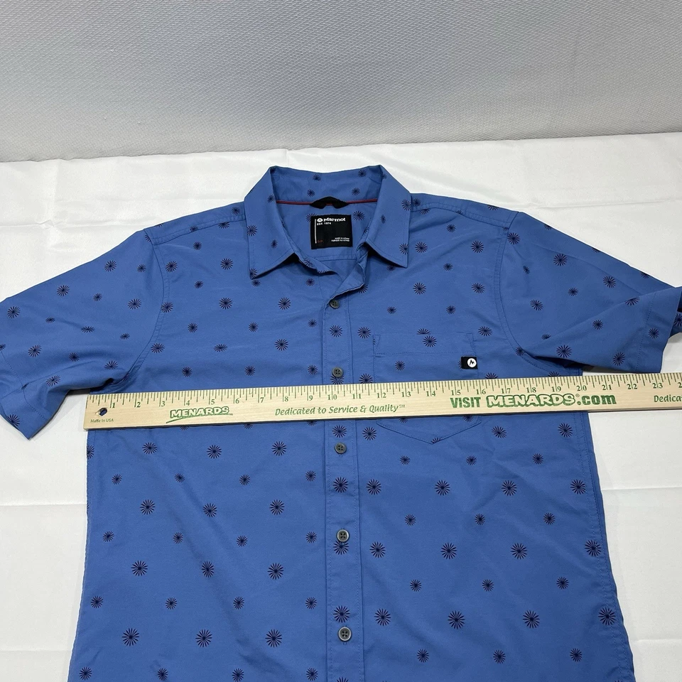 Camisa social masculina marmota pequena azul floral bolso havaiano botão para cima manga curta - Imagem 4 de 4