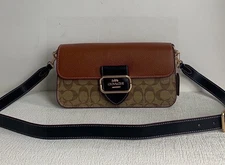 NEW Morgan Shoulder Bag Colorblock Signature Canvas Khaki CE560 Outlet