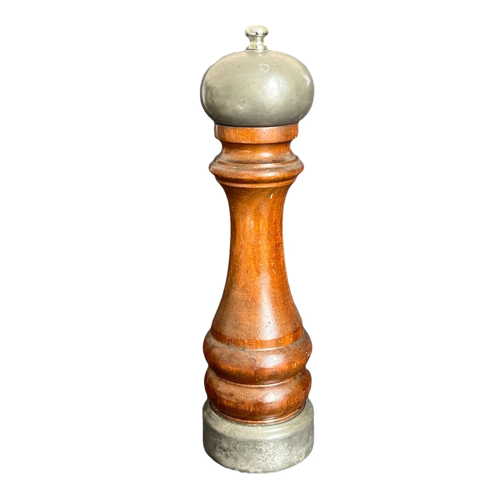 Vintage Borel Pepper Mill Grinder Brown Wood And Pewter