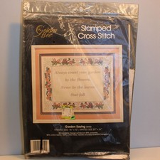 Vtg Golden Bee Garden Saying 20352 Stamped Cross Stitch Kit With Floral Border
