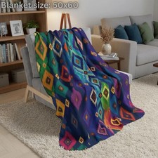 Colorful Aztec Diamond Pattern Blanket Boho Tribal Decor