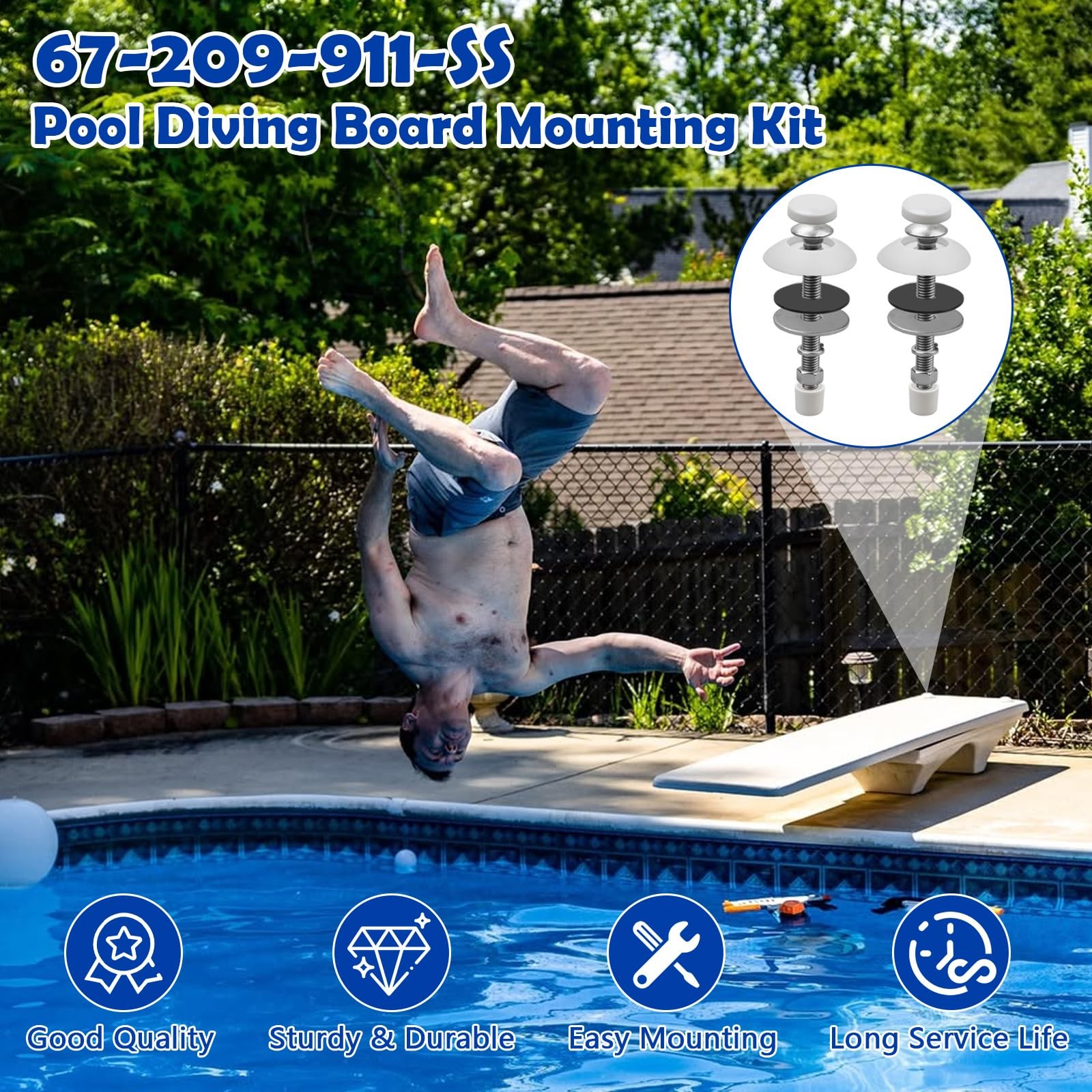 67-209-911-SS Pool Diving Board Mounting Kit for S.R.Smith Two Hole Board, Re...