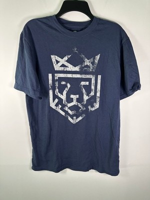 GOEX Shirt Mens L Navy Distressed Lion Crown Graphic HE IS WORTHY Tee Classic