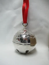 Vintage 1981 Reed & Barton Holly sleigh Bell Christmas Ornament round silverplat