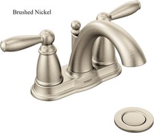 Moen Brantford Brushed Nickel Two-Handle Low-Arc Centerset Bathroom Faucet,NEW